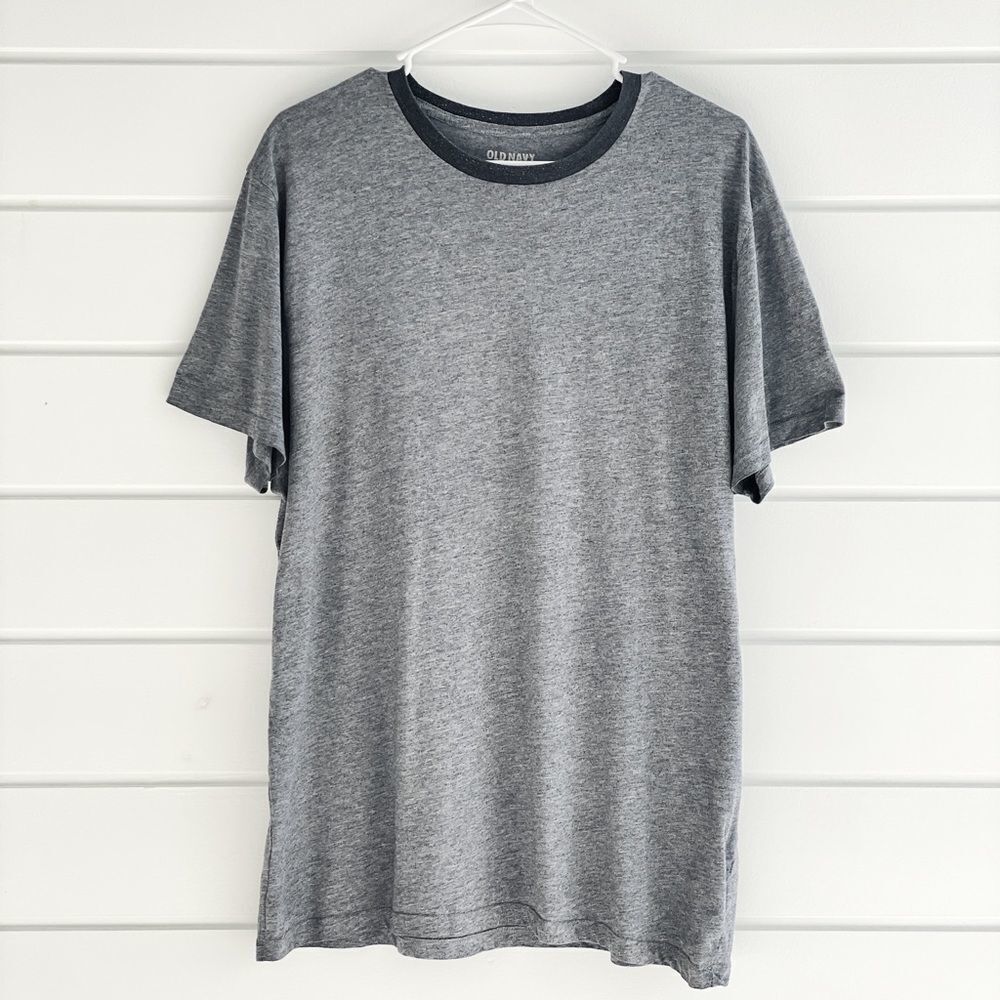 Old Navy Men's Classic Ringer Crew Neck Short Sleeve Tee Shirt Size XL Grey